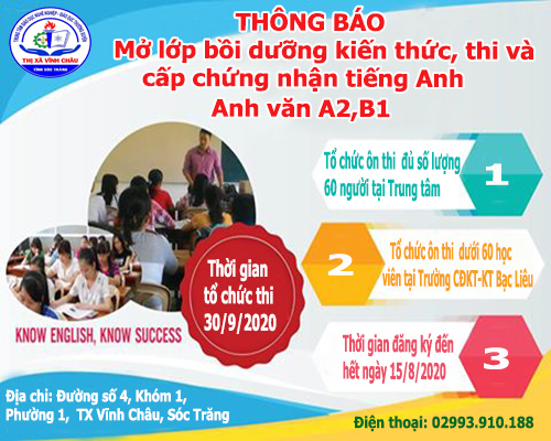 Thông báo mở lớp bồi dưỡng kiến thức, thi và cấp chứng nhận tiếng Anh theo khung năng lực ngoại ngữ 6 bậc dùng cho Việt Nam